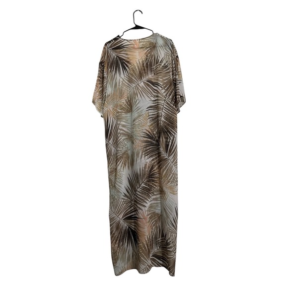 H&M Neutral Brown Tropical Print Button Front Semi Sheer Long Swim Cover Up SZ 2 - Picture 2 of 8